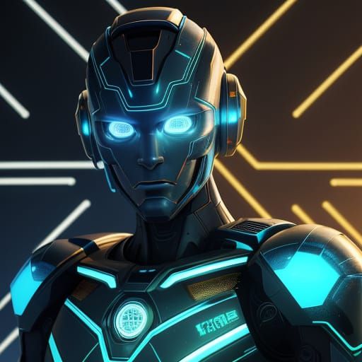 Hyper-Realistic Robot with Glowing Circuits in Digital Art