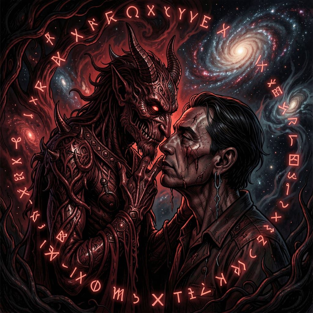 Gothic Fantasy Devil Whispering Secrets in Nebulae