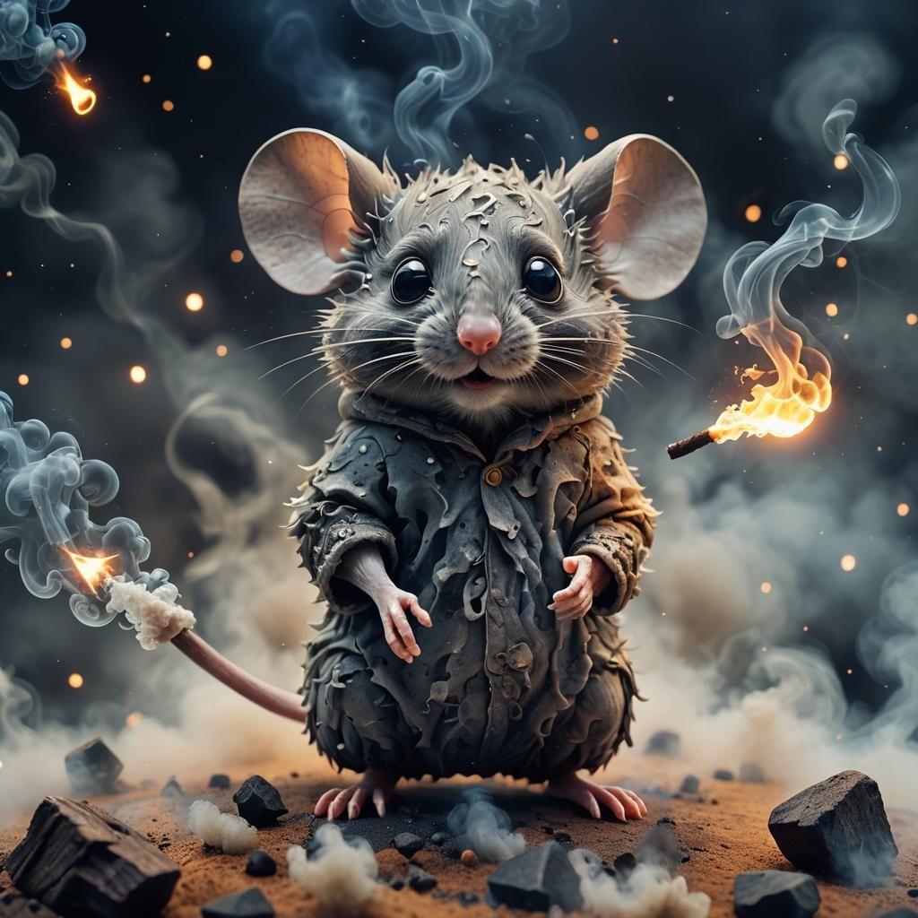 Pixar-Style Smoke Mouse Under Starry Night