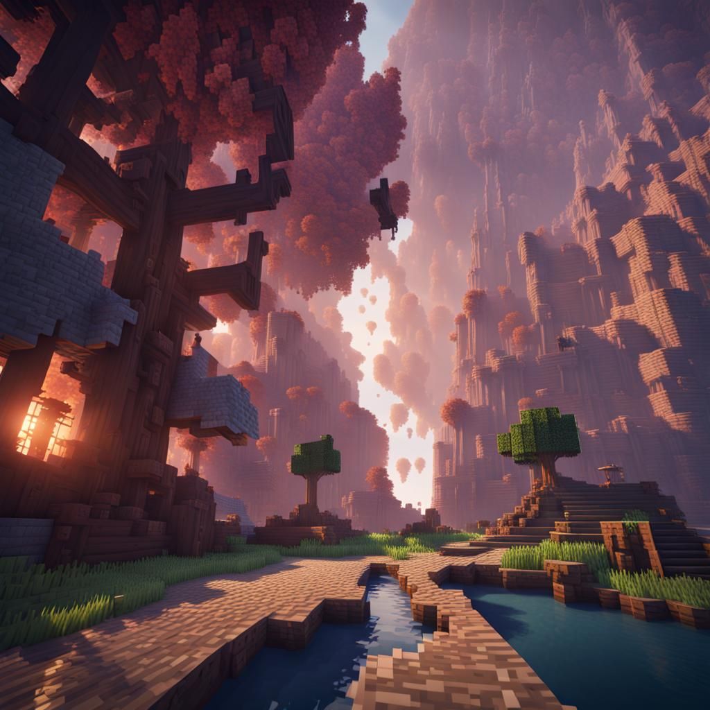 Detailed Minecraft Matte Painting in Deep Color