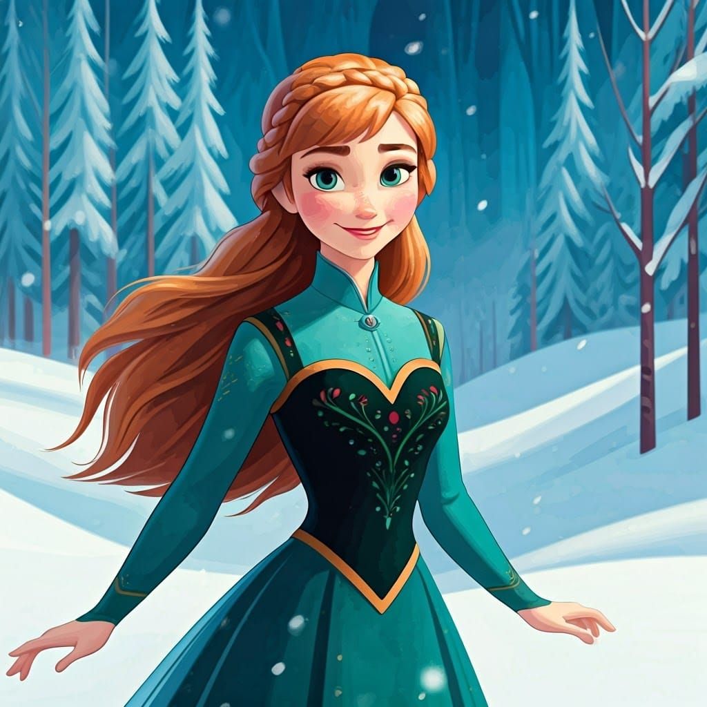 Princess Anna in Snowy Arendelle, Dreamy Illustration