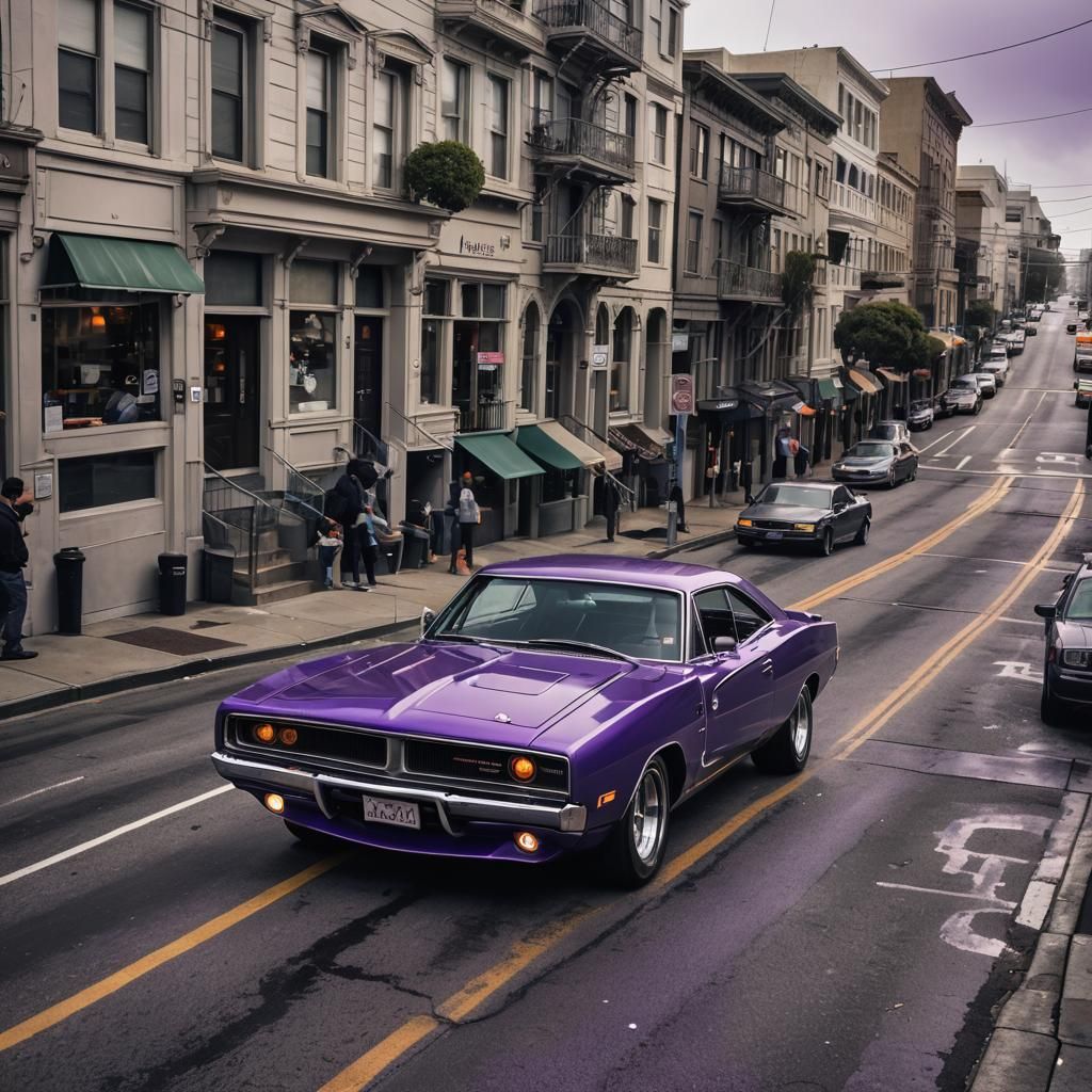 Purple Dodge Charger Drifting in San Francisco