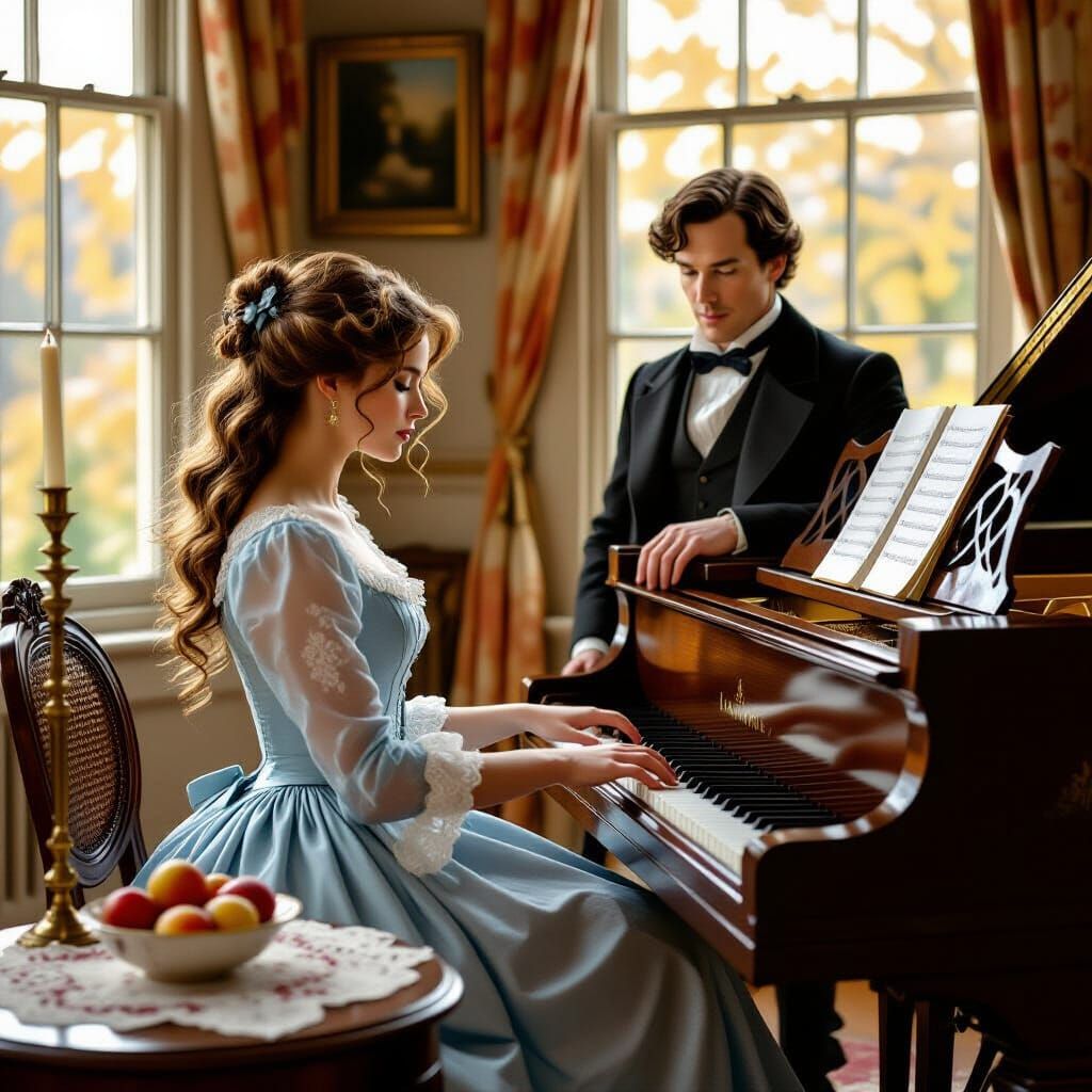 Victorian Lady Plays Piano for Sherlock Holmes