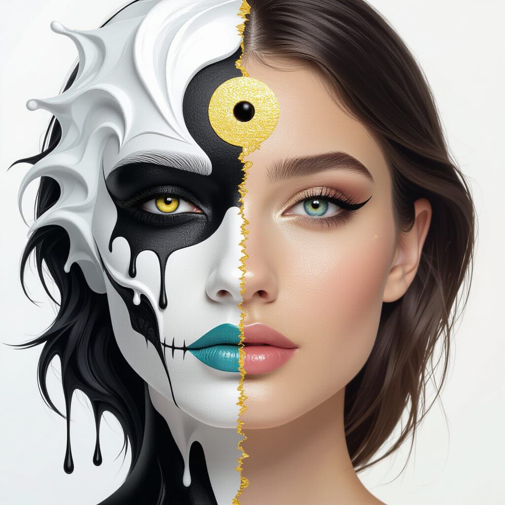 Split Portrait: Yin Yang Duality in Black and White