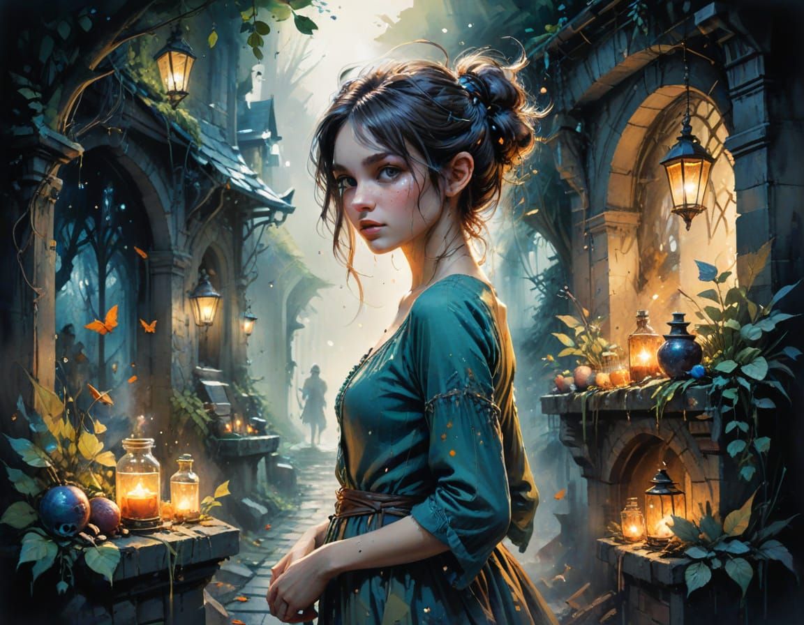 Goblin Twilight Bazaar in Watercolor Style