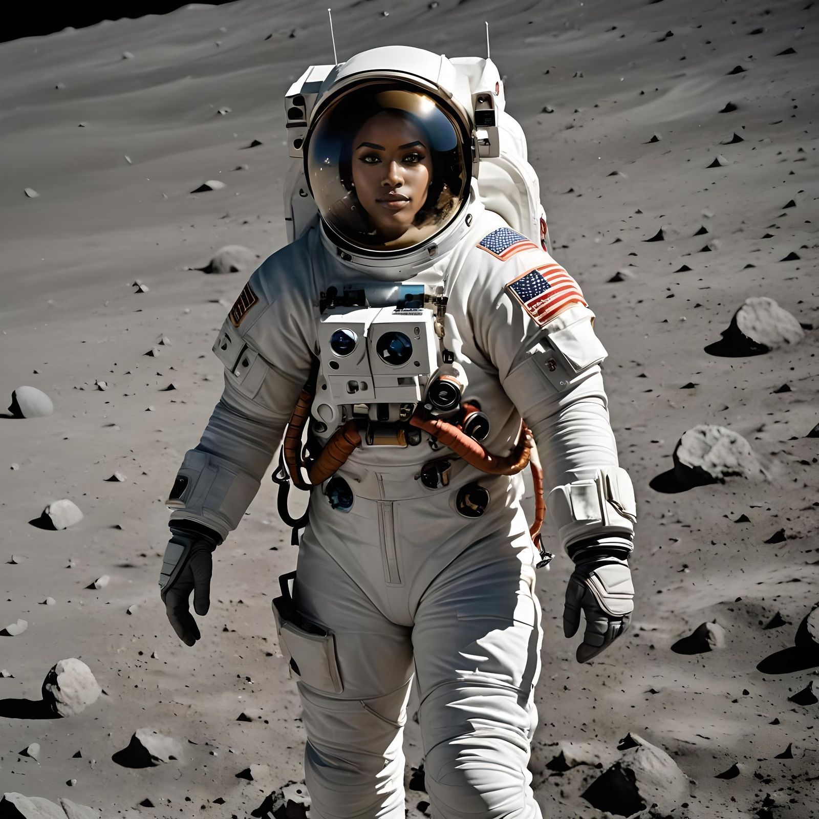 029 A beautiful female astronaut, wearing an apollo spacesui...