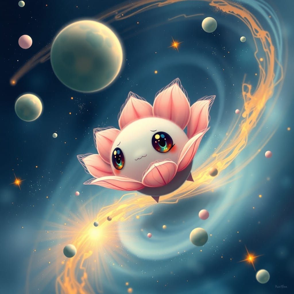 Whimsical Flower Being in Celestial Dreamscape