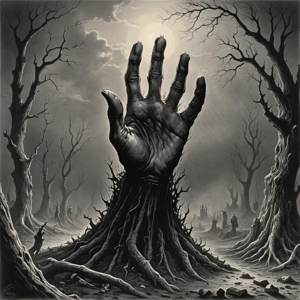 Giant Hand Emerges: Horror Art
