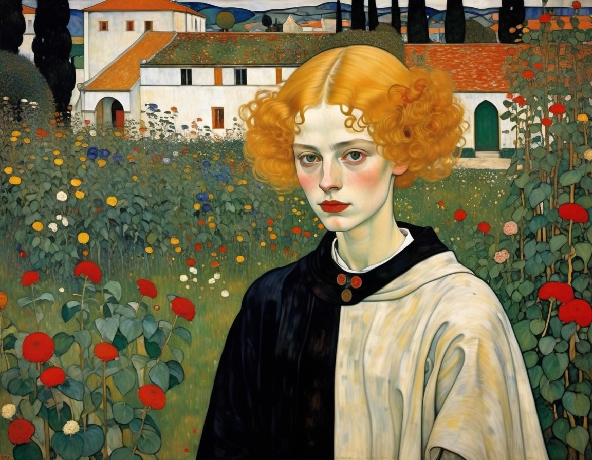 Anne de Breuil in Nunnery Garden: Klimt, Schiele Style