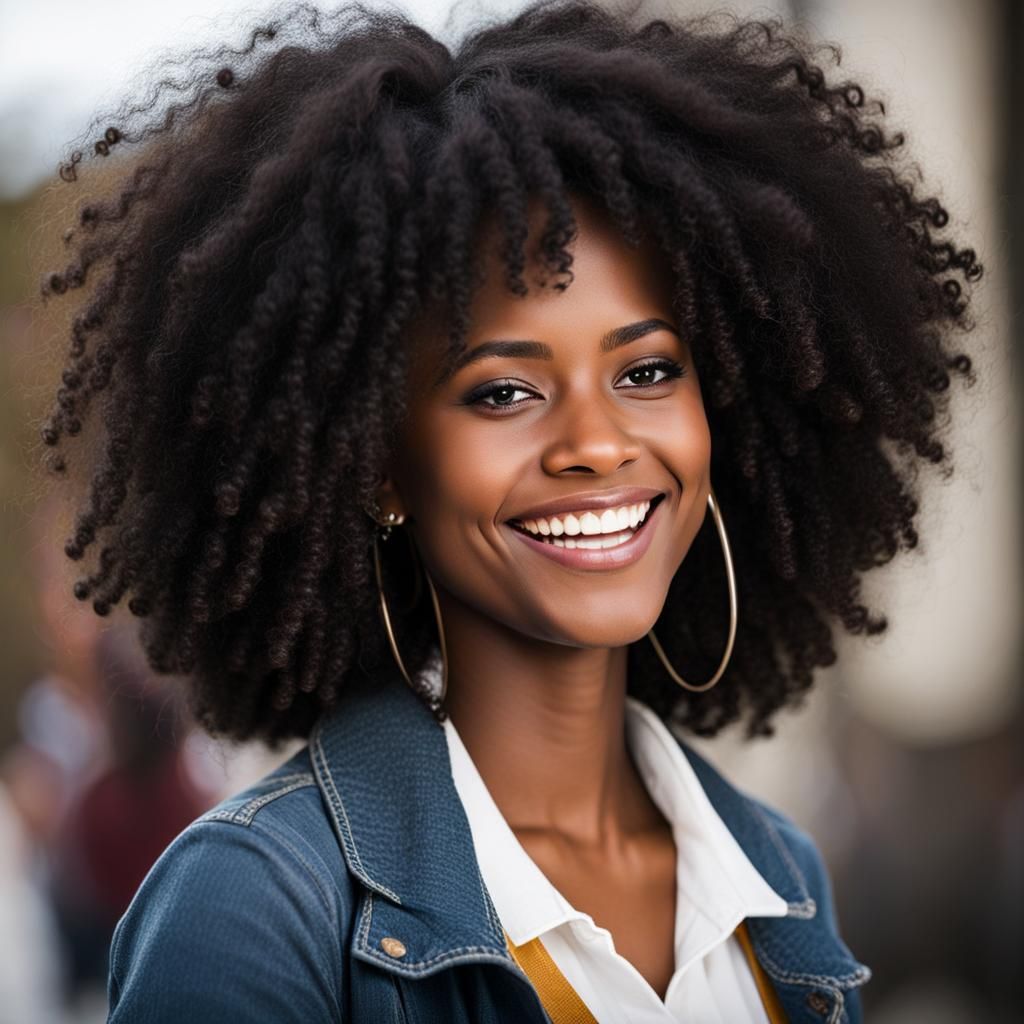 Smiling University Student with Long Black Hair