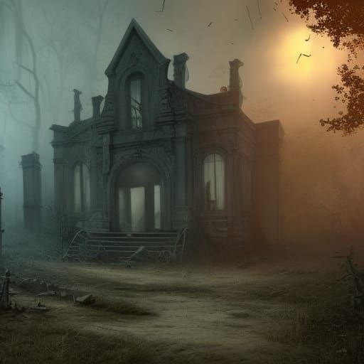Desolate Cemetery in Fog: A Matte Painting