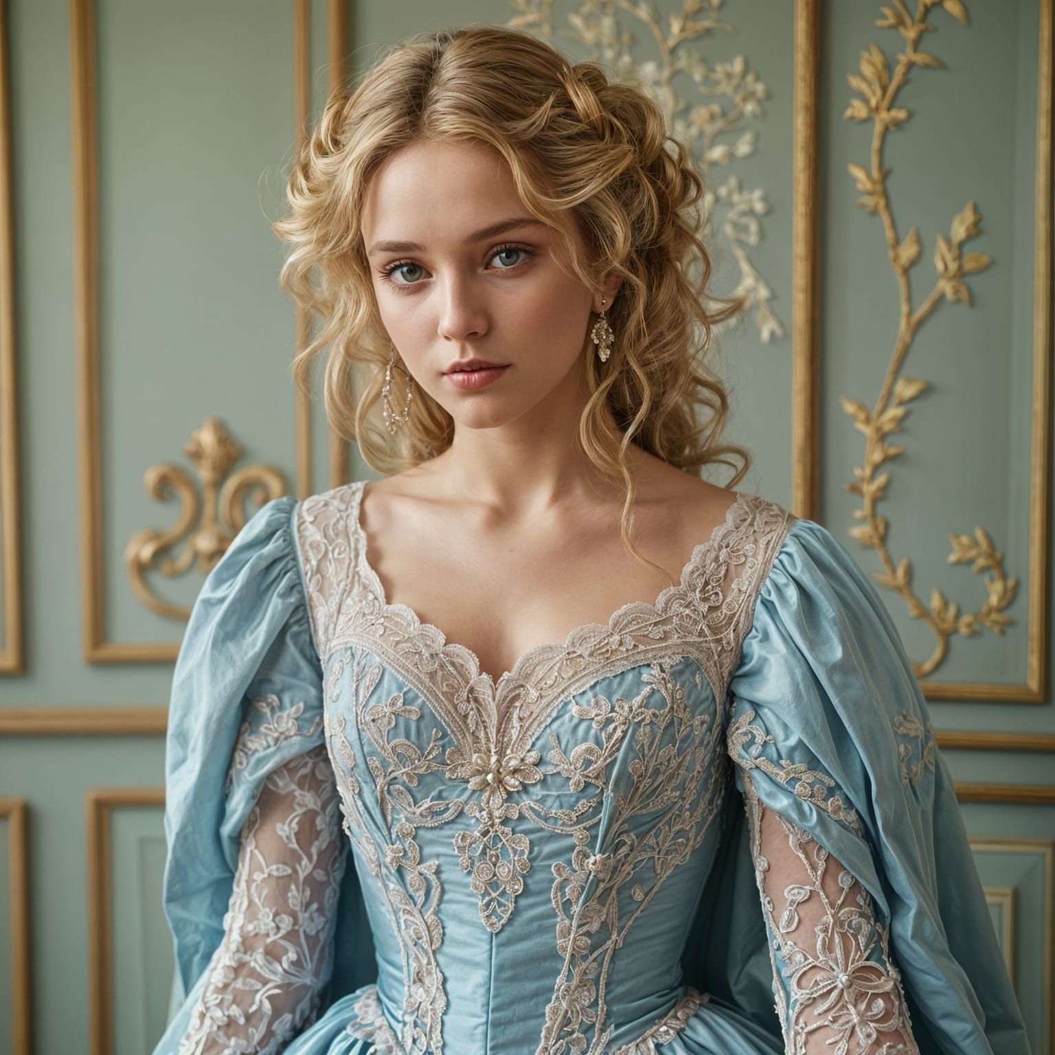 Elegant 19th Century Lady in Powder Blue Gown