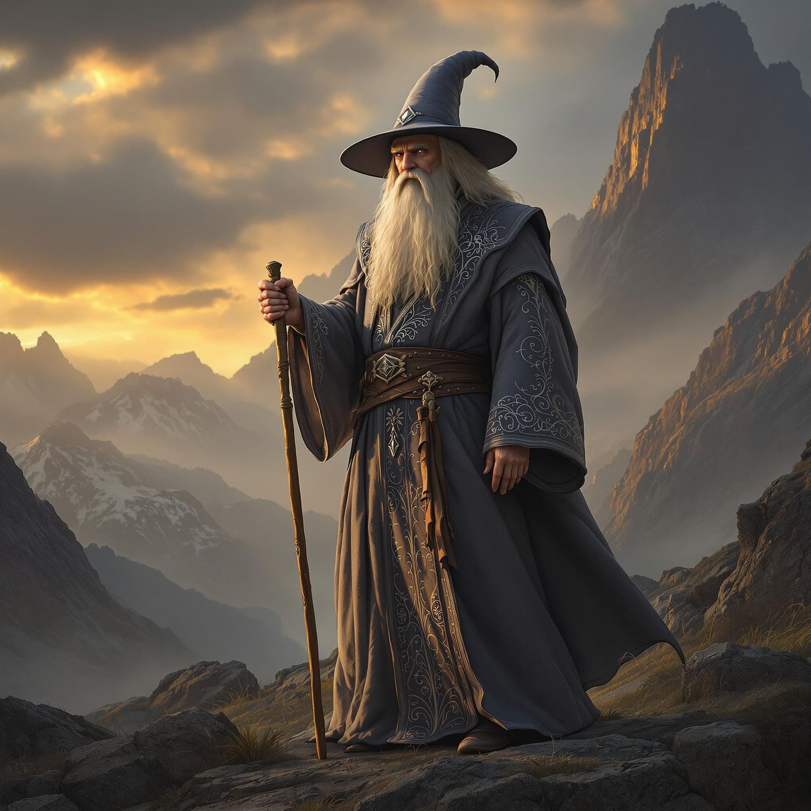 Epic Wizard in Mountain Landscape, Hyper-Realistic 4K