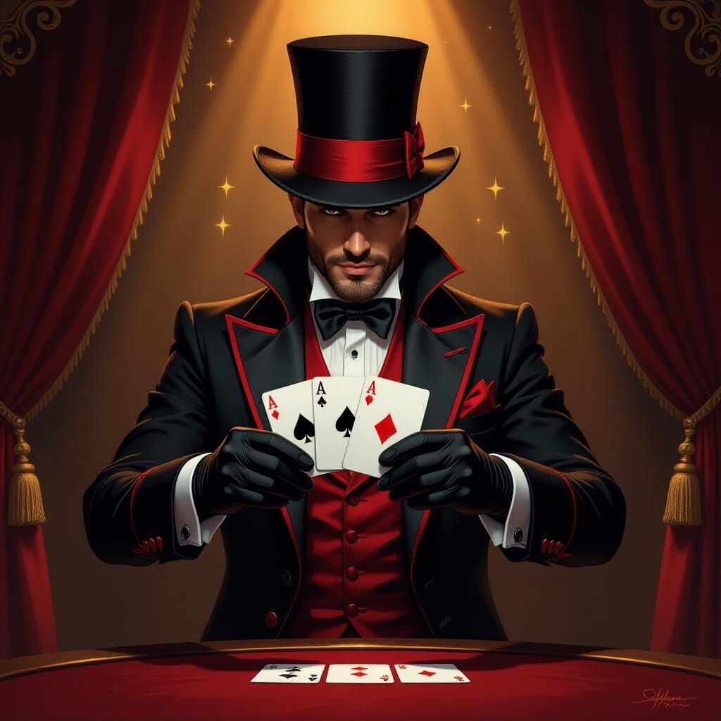 Charismatic Magician Reveals Four Aces on Opulent Stage