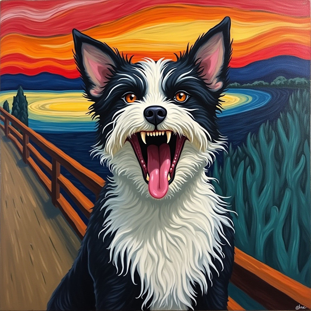 Tormented Dog in Urban Night Landscape