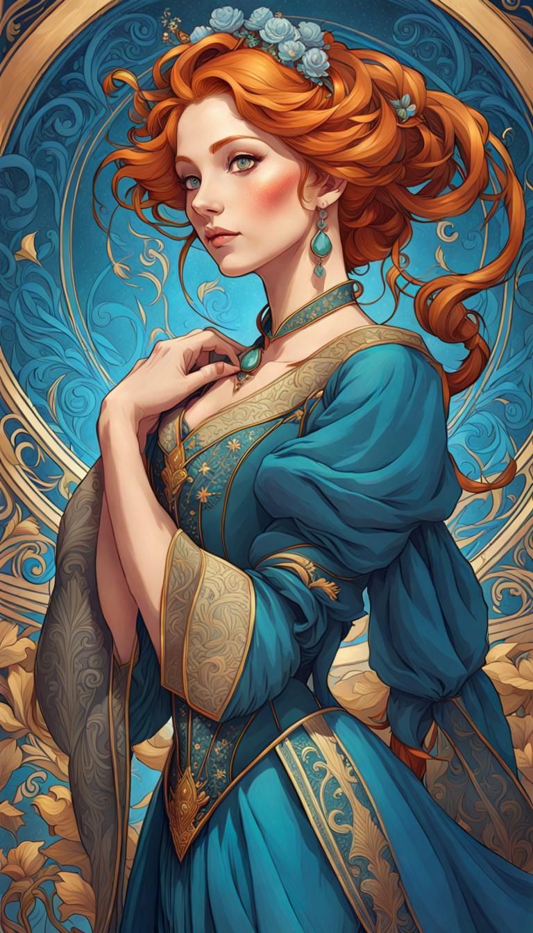 Dancing Mage with Red Hair in Victorian Style