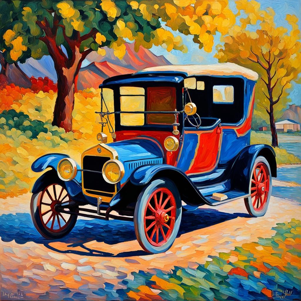 Model A Ford in Expressionist Oil Painting Style