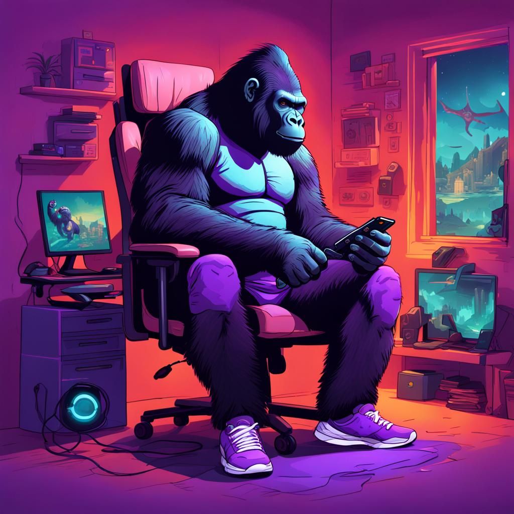 Gorilla Gamer in Detailed Digital Painting