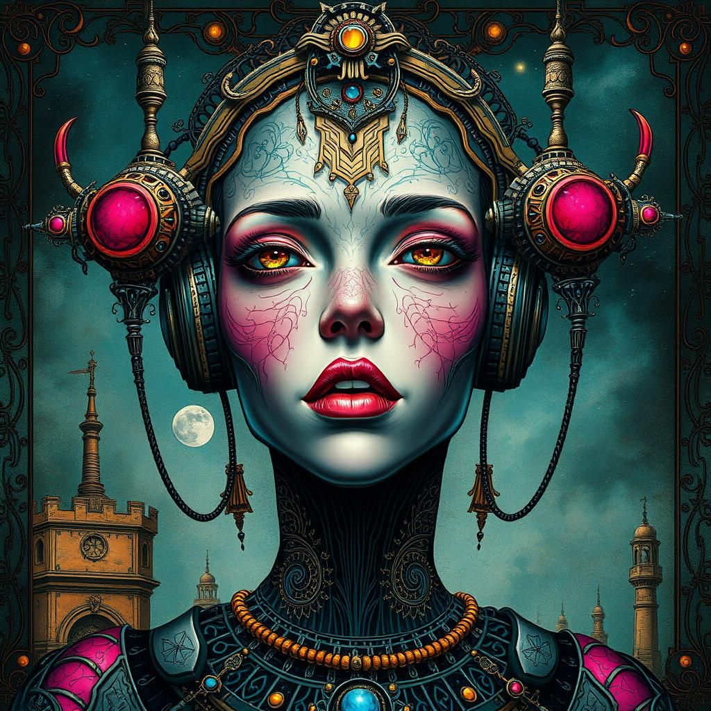 Biopunk Android Portrait with Filigree Details