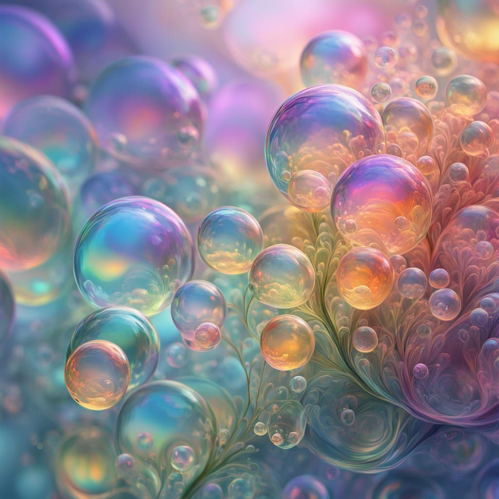 Ecosystem in Rainbow Bubble: Vibrant Digital Art