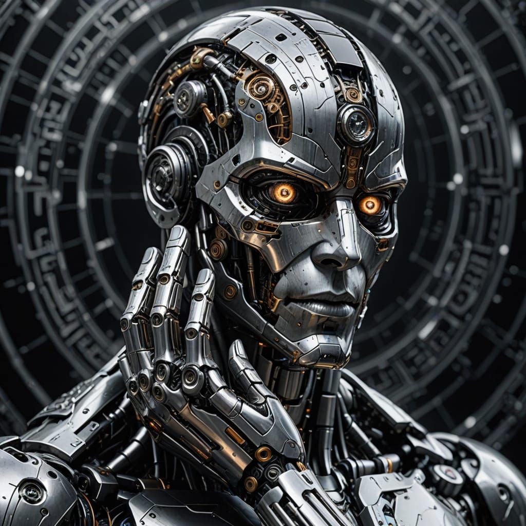 Macabre Cyborg Sketch with Metallic Hand