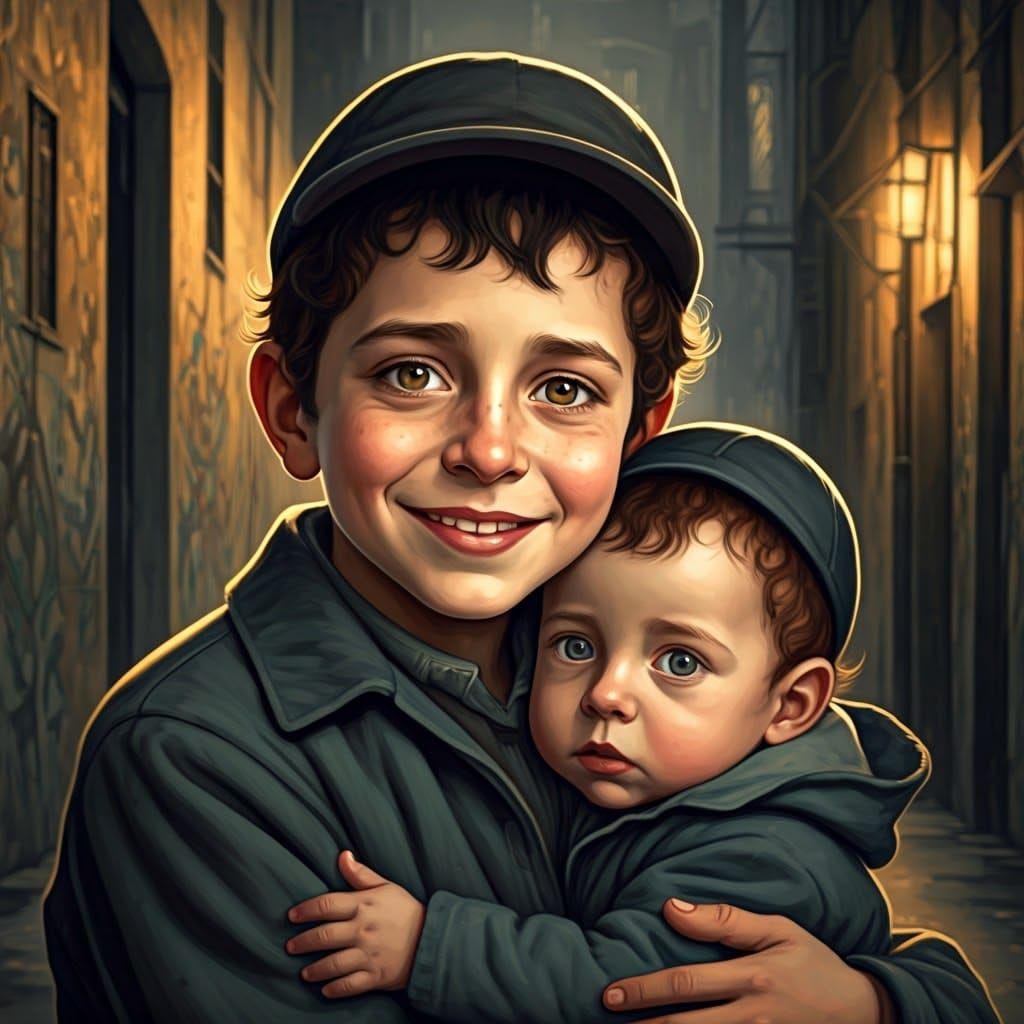 A Young Hasidic Boy's Joyful Embrace