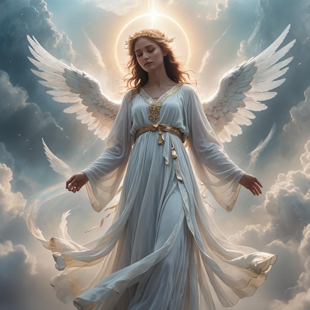 Ethereal Angel in Dreamlike Fantasy Landscape