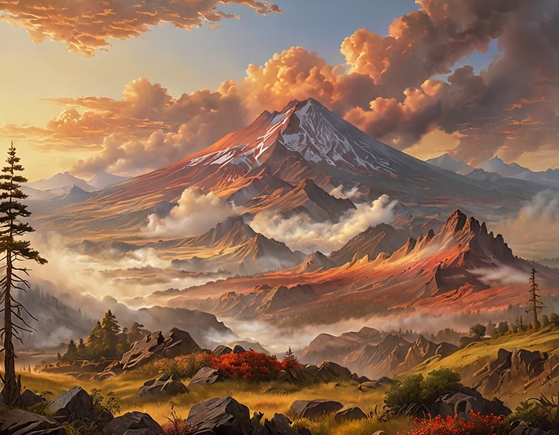 Volcano Sunrise: Golden Light on Mountain Peaks