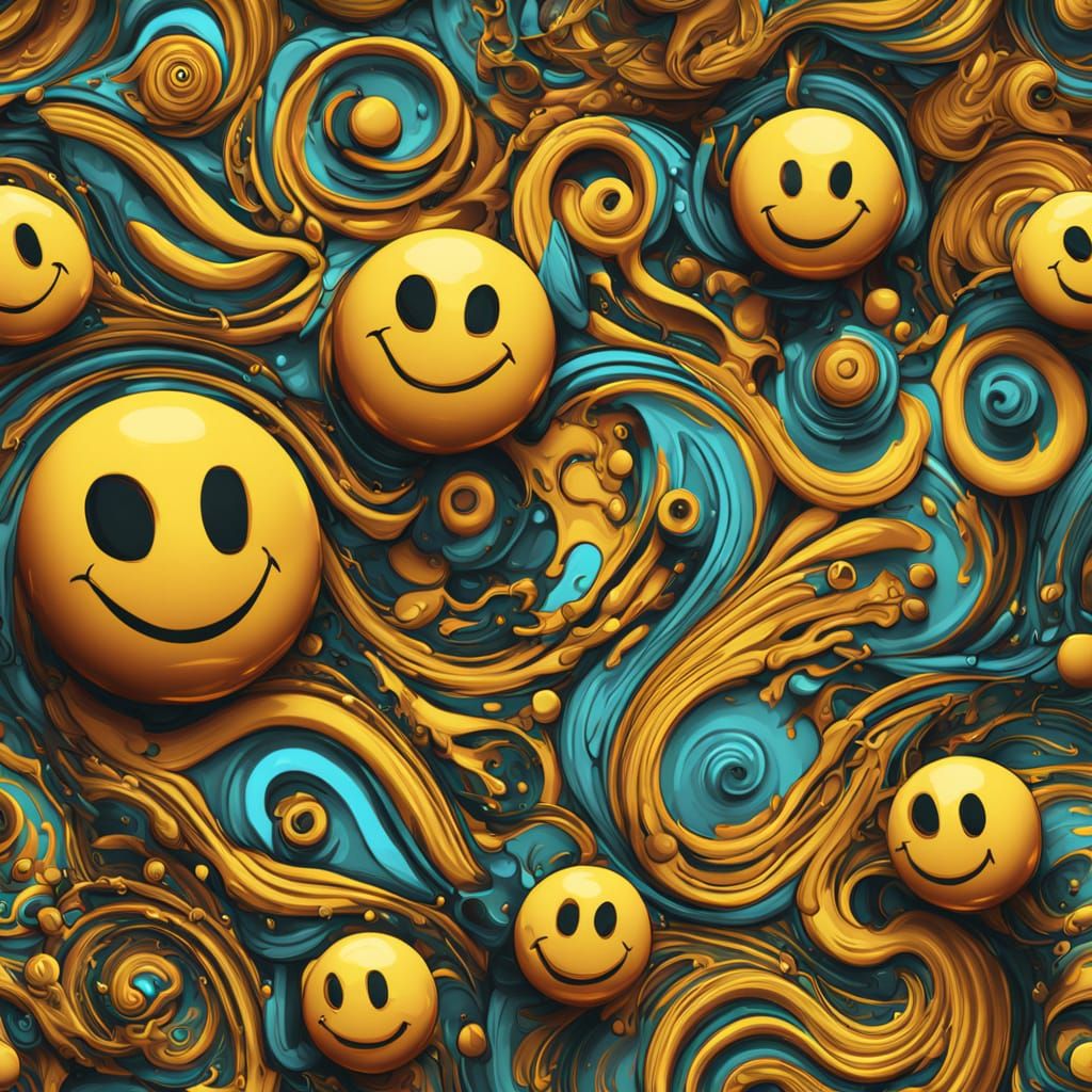 Psychedelic Graffiti Smile Face in Swirling Colors