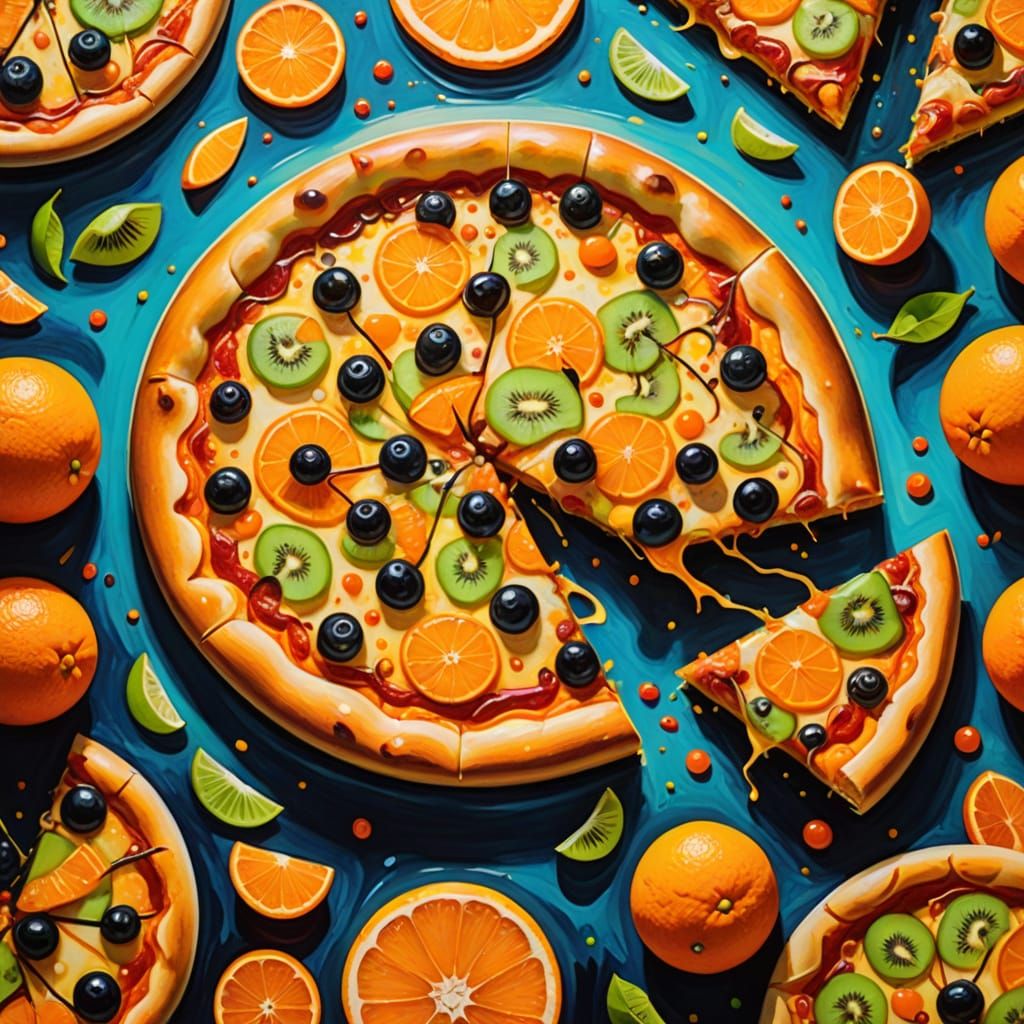 Surreal Citrus Pizza in Fauvist Oil Painting Style