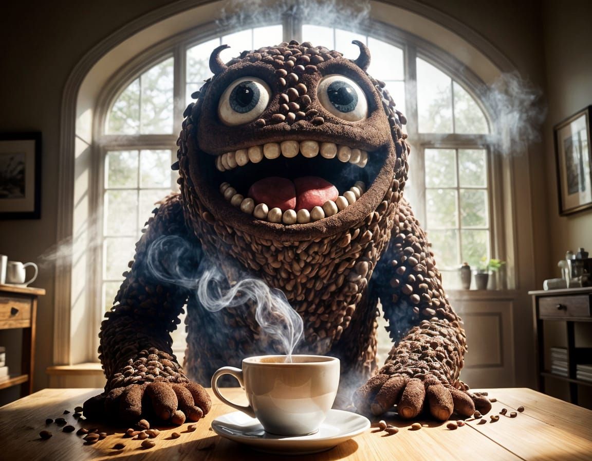 Coffee Monster's Gentle Awakening in Cozy Bedroom
