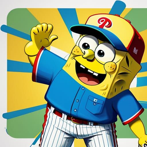 SpongeBob SquarePants as a Phillies Baseball Star in Vibrant...