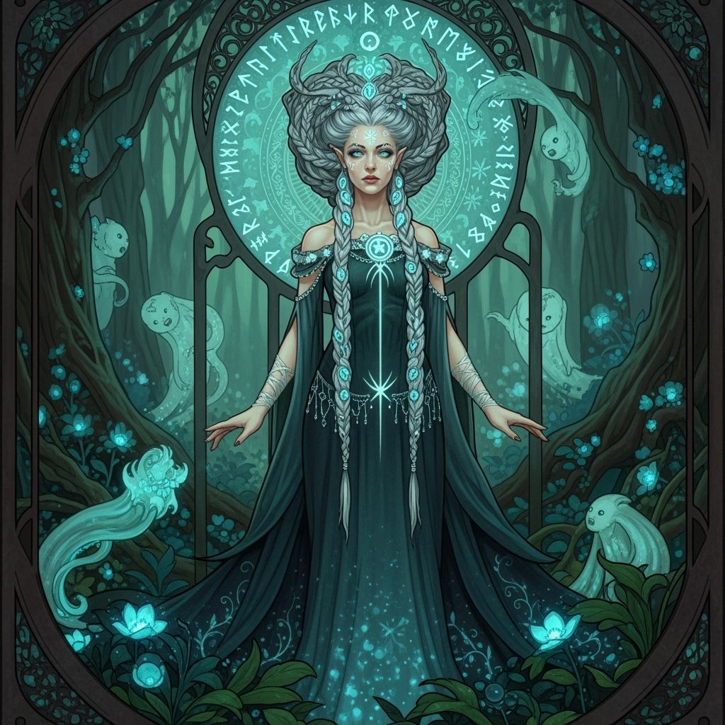Mystical Sorceress in High Fantasy Art Nouveau Style