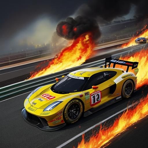 Fiery Racing Car Crash on the Racetrack