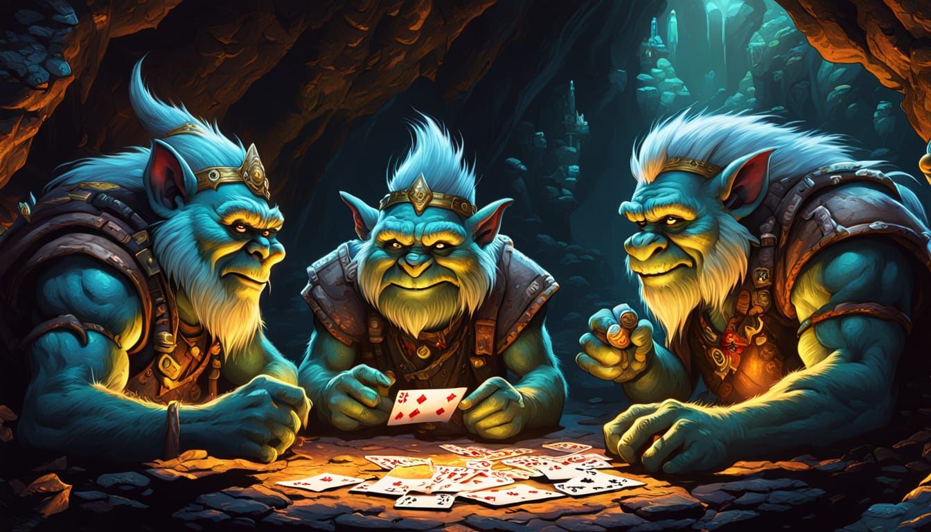 Trolls Playing Cards in Prehistoric Cave, Comic Art