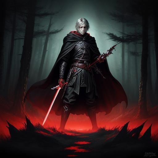 Cloaked Swordsman in Dark Fantasy Anime Style