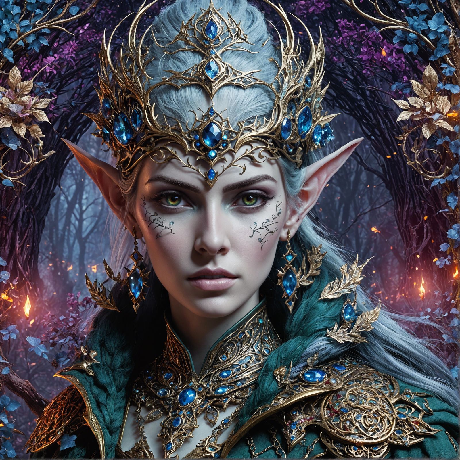 Elven Queen in Enchanted Forest: Fantasy Concept Art