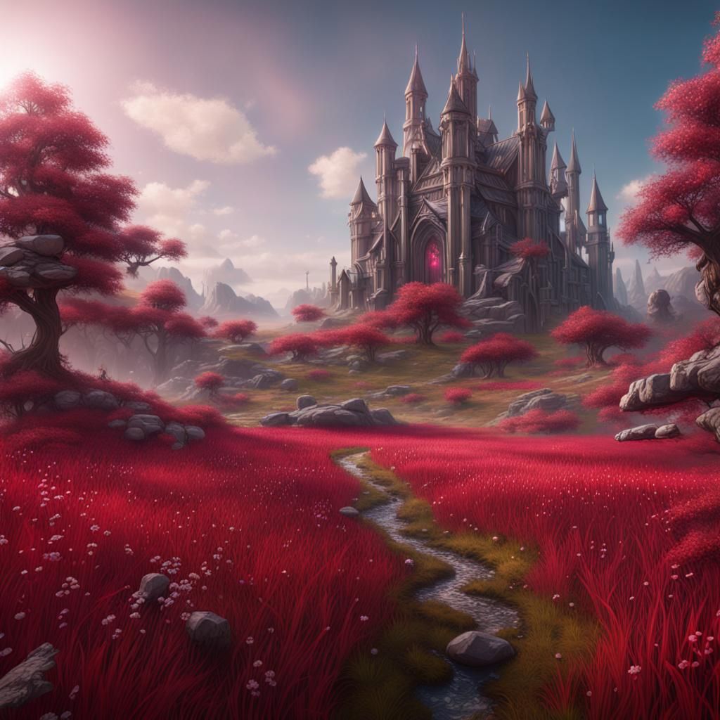 Aluminum and Ruby Meadow: Fantasy Concept Art