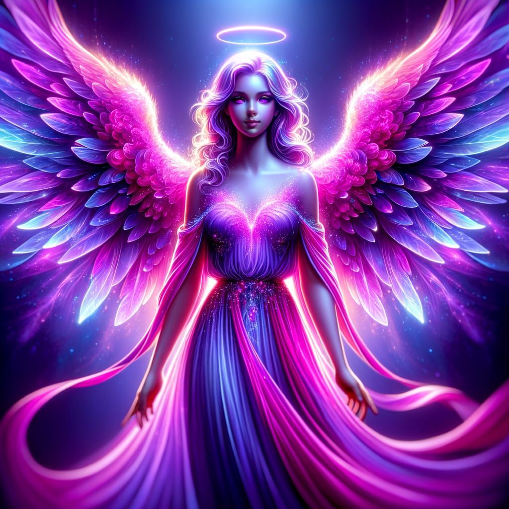Purple and Neon Pink Angel with Celestial Light
