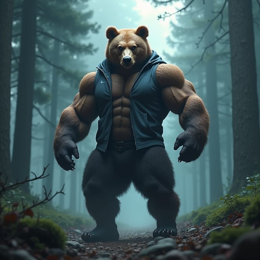 Hyper-Realistic Muscle Bear in Digital Art Style