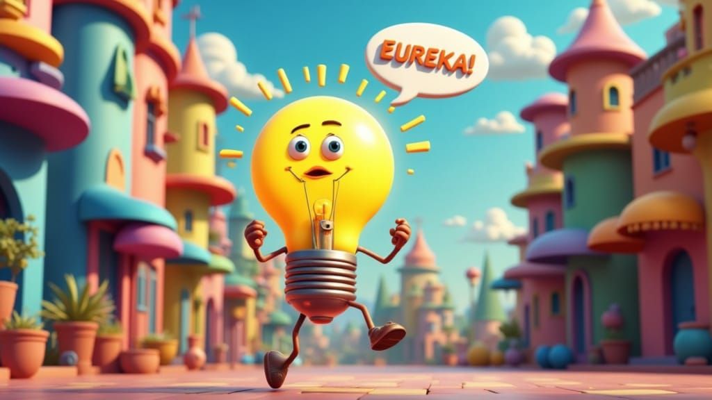Pixar Style Lightbulb Character Has Eureka Moment