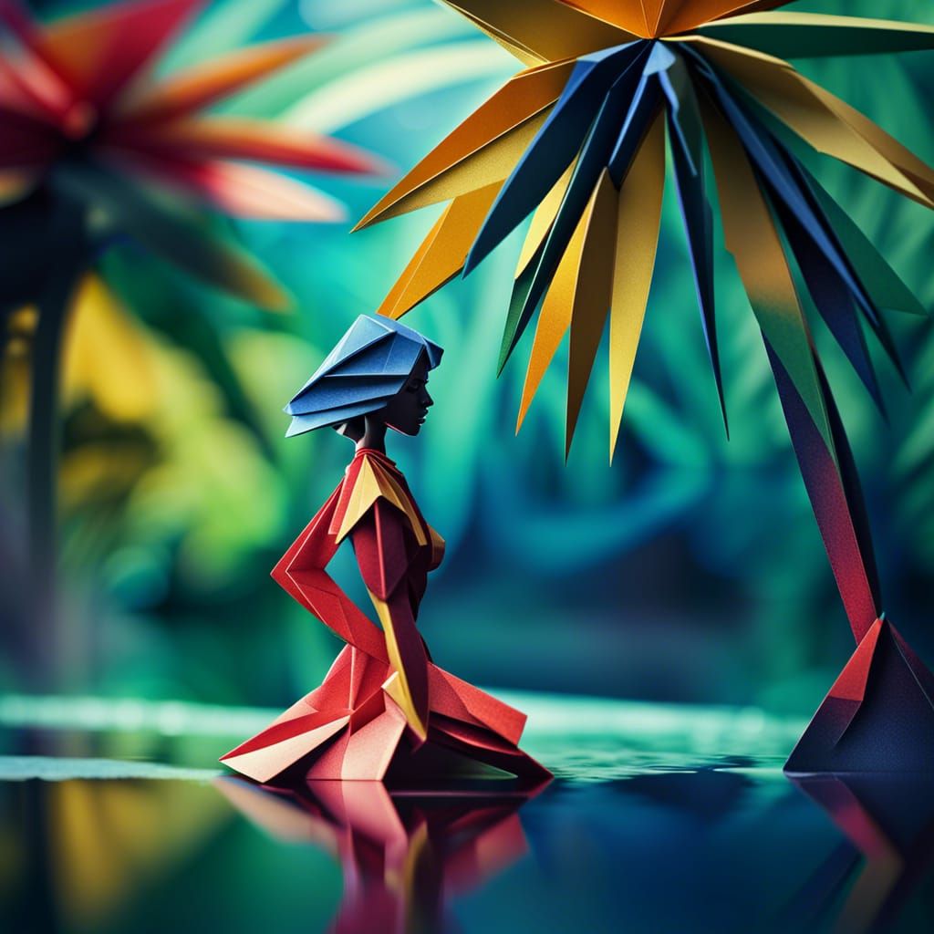 Origami Barbados Woman Under Palm Tree