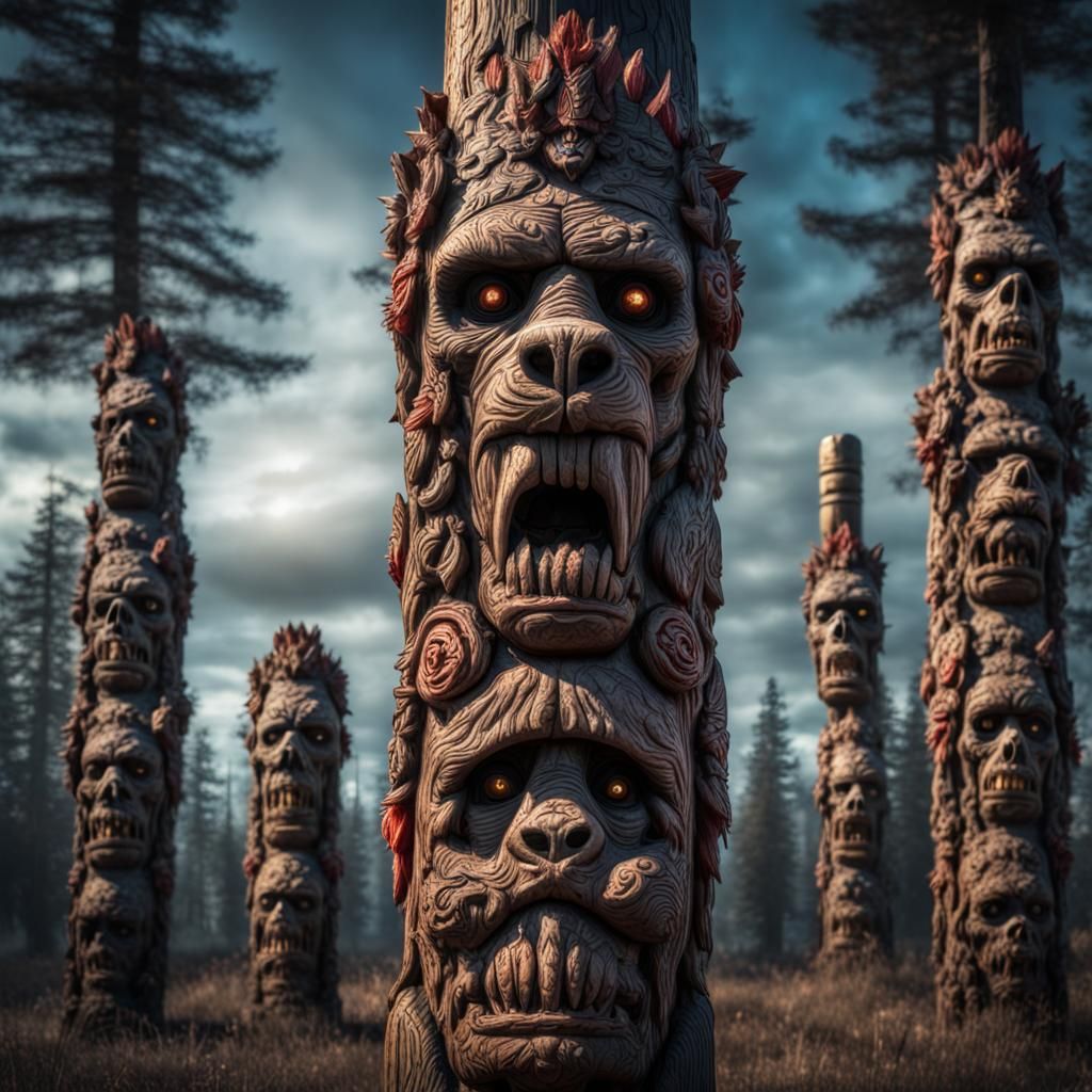 Hyperrealistic Zombie Bear Totem Pole