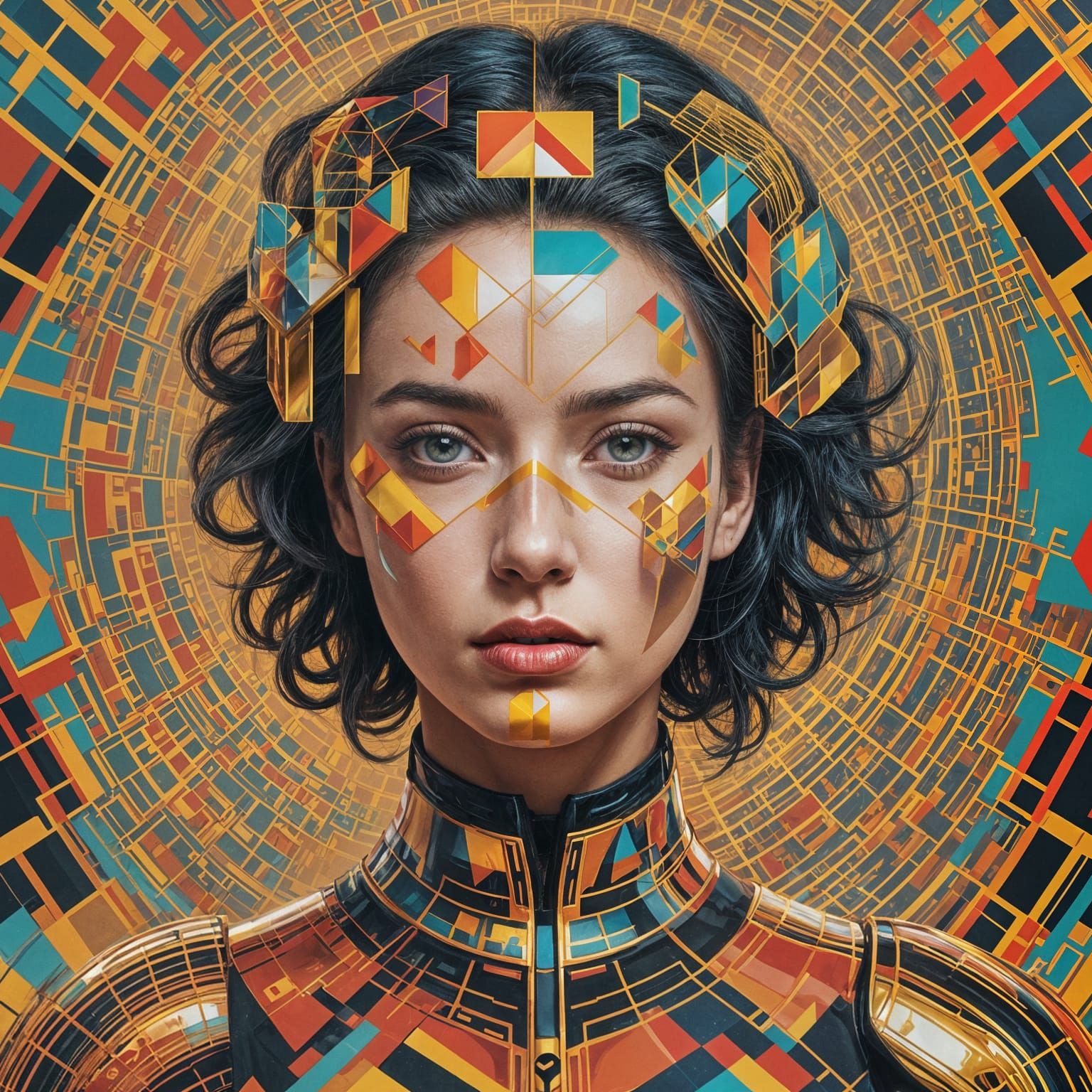 Pop Art Woman in Geometric Bauhaus Style