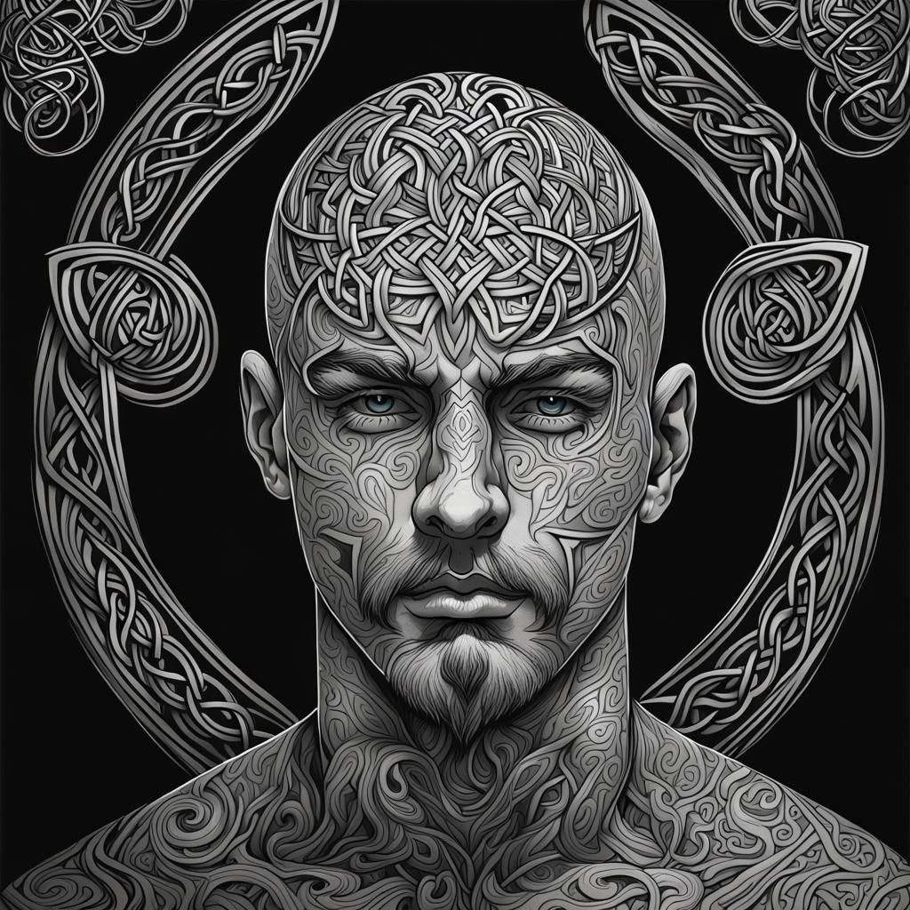 Celtic Knot Tattoo Line Art on Man's Face