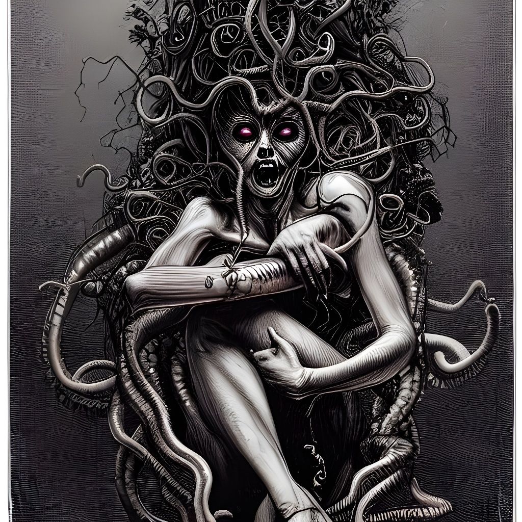 Medusa Horror Art in Dark Art Style