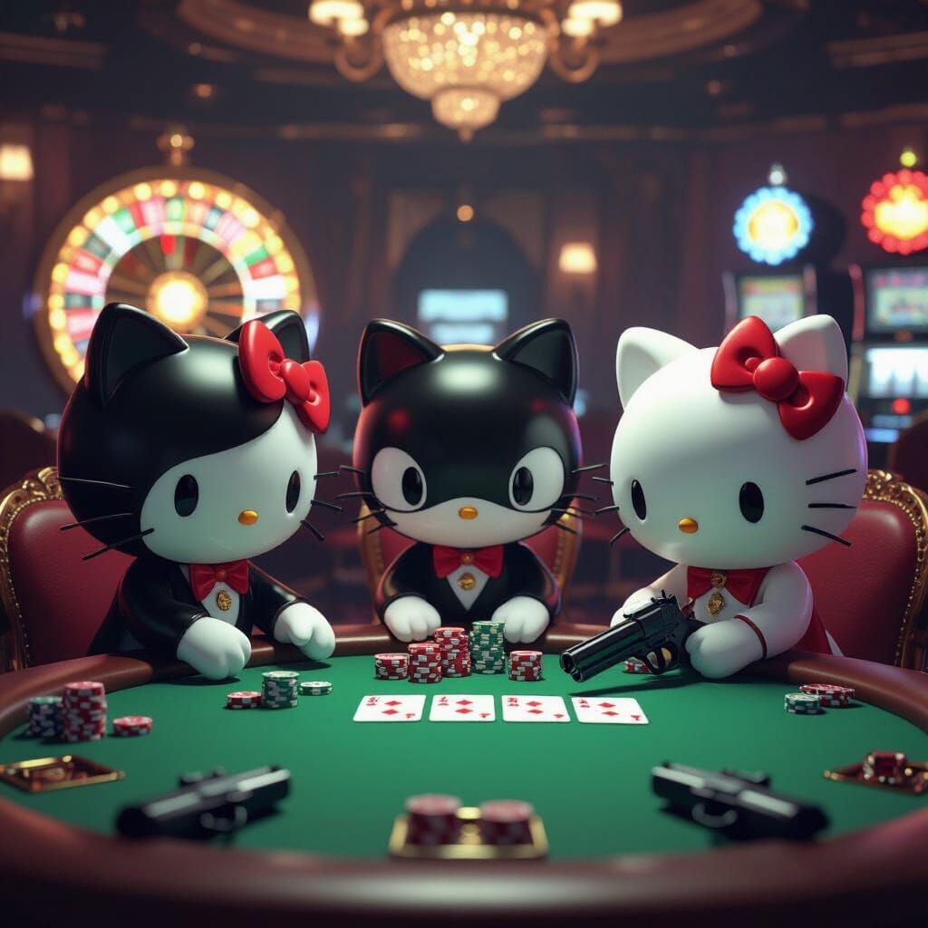 Hello Kitty and Friends in a Dangerous Casino Poker Game