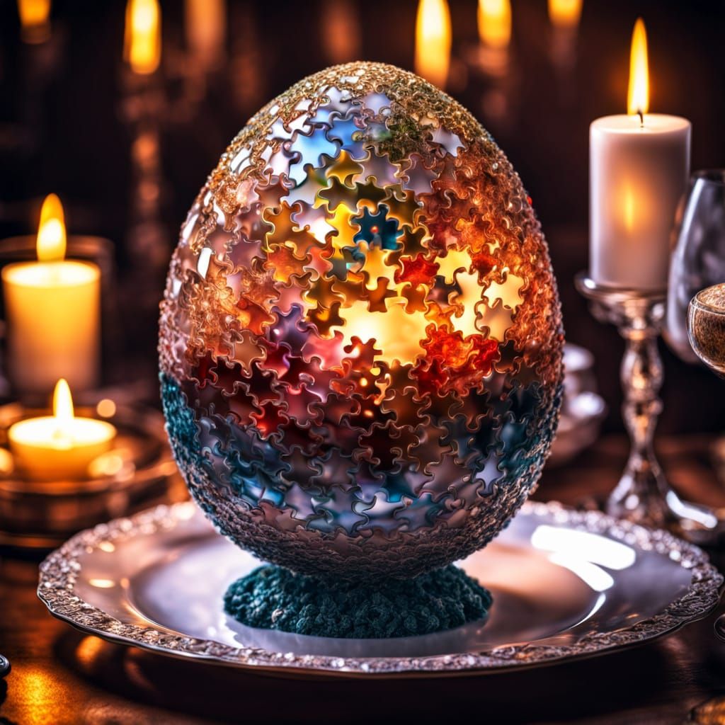 Luxurious Puzzle Egg Made of Crystal