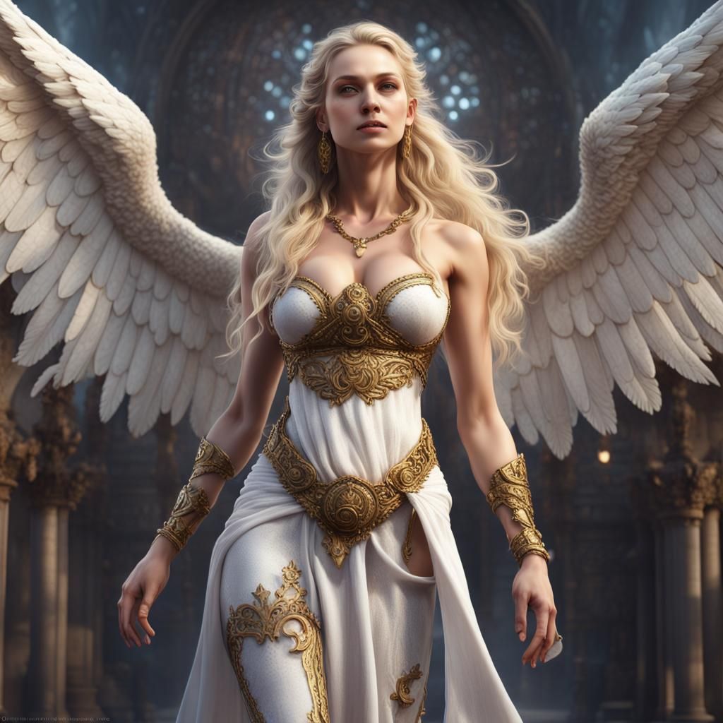 Beautiful, powerful goddess, white skin, full body, blonde h...