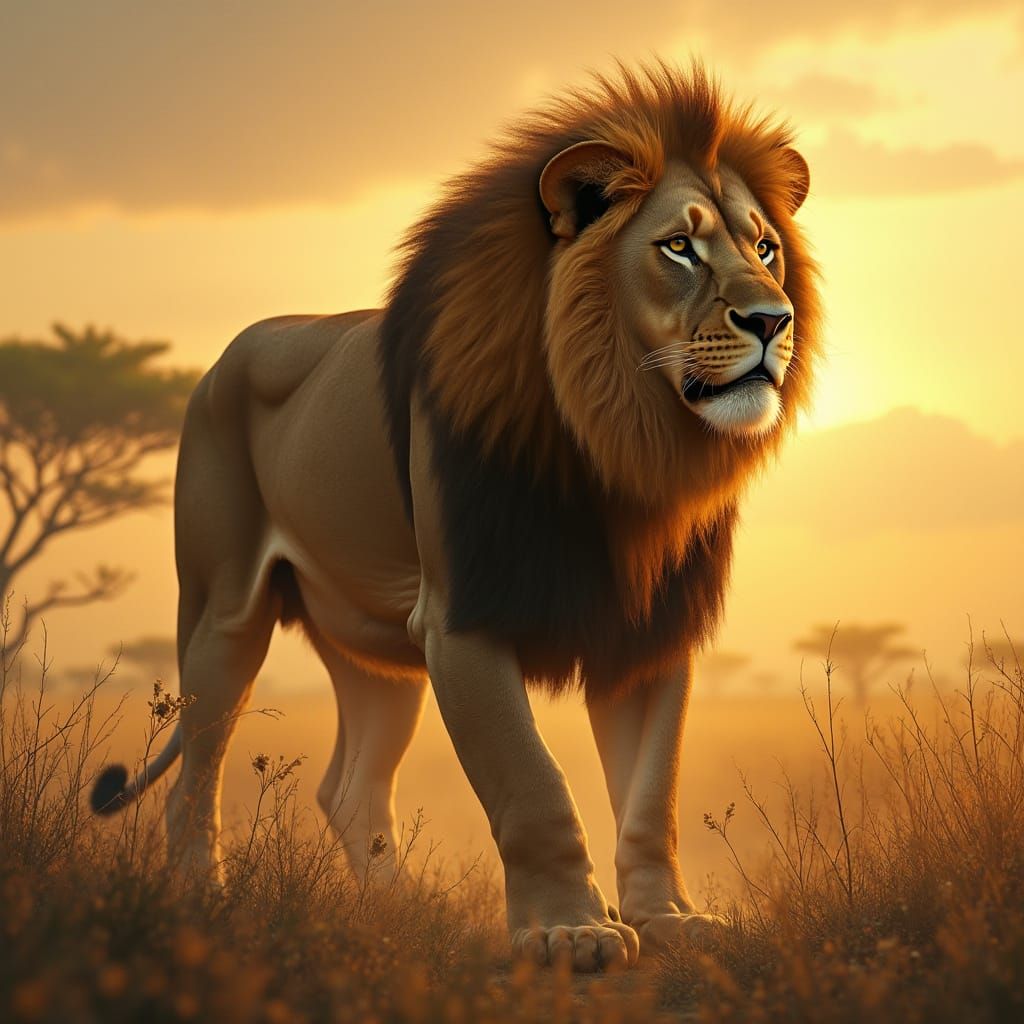 Majestic Lion in Savannah Landscape Digital Art